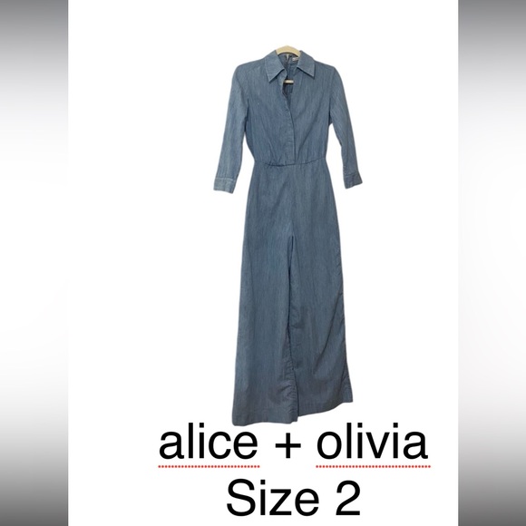 alice + olivia jumpsuit SZ 2 Wide leg, light denim, long sleeve, removable belt - Picture 14 of 14